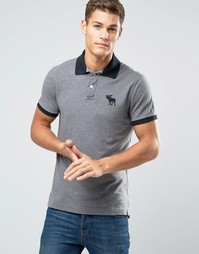 Черное поло узкого кроя с контрастным воротником и большим логотипом Abercrombie &amp; Fitch - Черный