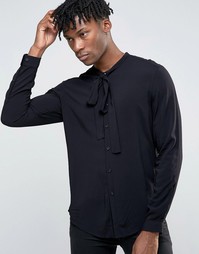 Черная вискозная рубашка классического кроя с бантом ASOS - Черный
