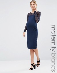 Облегающее платье с сетчатой вставкой Mamalicious - Темно-синий Mama.Licious