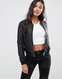 Стеганая куртка‑пилот из искусственной кожи Boohoo - Черный