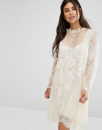 Кружевное платье мини Free People Swan - Кремовый