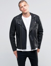Черная байкерская куртка из кожзаменителя ASOS - Черный