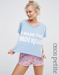 Пижамный комплект с футболкой и шортами ASOS PETITE BRIDAL I Made The Bride Squad - Мульти