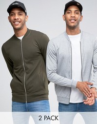 2 легкие трикотажные куртки‑пилот (хаки/серая) ASOS - СКИДКА 15 - Мульти