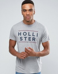 Серая футболка слим с принтом логотипа Hollister - Серый