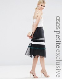 Плиссированная юбка миди с полоску металлик ASOS PETITE - Черный