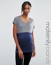 Футболка в стиле колор блок для беременных Mamalicious Maternity - Темно-синий Mama.Licious