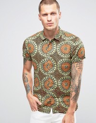 Льняная рубашка с короткими рукавами и принтом Scotch and Soda - Зеленый