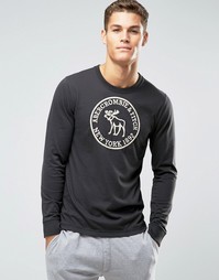 Черный лонгслив узкого кроя с вышитым логотипом в виде лося Abercrombie &amp; Fitch - Черный