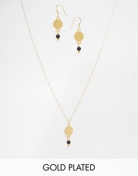Набор из позолоченного ожерелья и серег с ониксом Mirabelle - Золотой