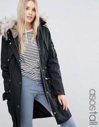 Парка со съемной подкладкой из искусственного меха ASOS TALL - Черный
