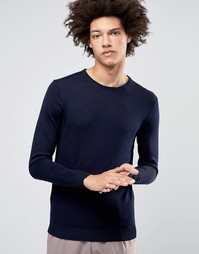 Джемпер из мериносовой шерсти с круглым вырезом Selected Homme - Темно-синий