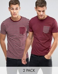 2 полосатые футболки с карманом Brave Soul - Красный