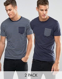 2 полосатые футболки с карманом Brave Soul - Темно-синий