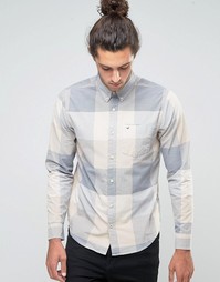 Серая рубашка узкого кроя из поплина в крупную клетку с логотипом Hollister - Серый
