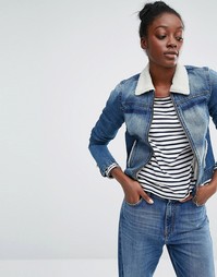 Джинсовая куртка с воротником из искусственной овечьей шерсти Only - Синий