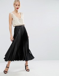 Плиссированная атласная юбка миди ASOS - Черный