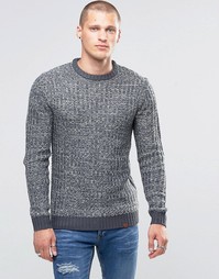 Меланжевый синий джемпер из плотной трикотажной ткани в рубчик Blend - Синий