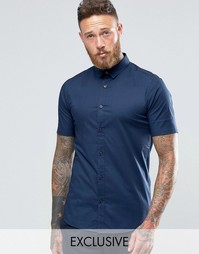 Строгая рубашка скинни с короткими рукавами Only & Sons - Темно-синий