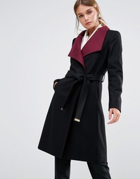 Пальто с запахом и контрастными лацканами Ted Baker Afina - Черный