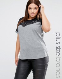 Трикотажный топ колор блок с кружевной отделкой и короткими рукавами Junarose - Серый