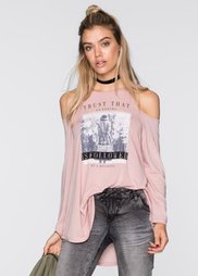 Футболка с вырезами (розовый с рисунком) Bonprix