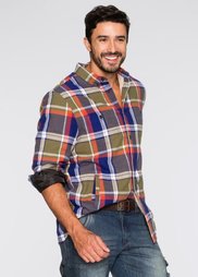 Рубашка Regular Fit (зеленый хаки в клетку) Bonprix