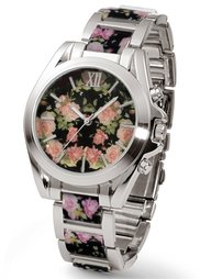 Металлические часы с цветочным мотивом (белый/розово-золотистый) Bonprix