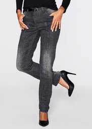Стрейчевые джинсы с принтом (серый деним с рисунком) Bonprix