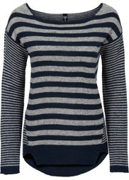 Пуловер стильного полосатого дизайна (черный/меланж цвета белой шерс) Bonprix