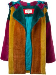 меховое пальто в стиле колор-блок  Jc De Castelbajac Vintage