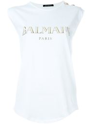 топ с принтом логотипа  Balmain