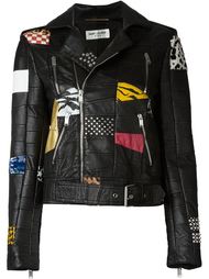 байкерская куртка в стиле пэчворк  Saint Laurent