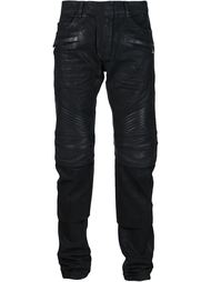 байкерские джинсы с контрастными вставками Balmain