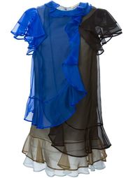 трехцветное многослойное платье с рюшами Christopher Kane