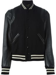 куртка-бомбер с кожаными рукавами Saint Laurent