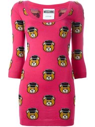 приталенное платье с принтом плюшевых медведей Moschino