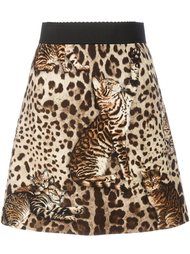 юбка с леопардовым узором и принтом кошки Dolce &amp; Gabbana
