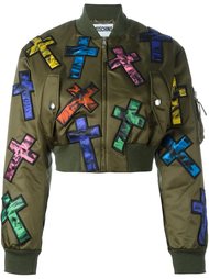 cross patch cropped bomber jacket Moschino