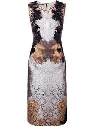 платье с эффектом металлик и цветочным кружевом Alberta Ferretti