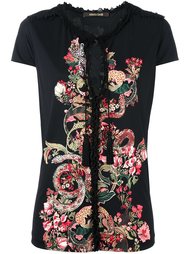 футболка с цветочным узором и кисточкой Roberto Cavalli