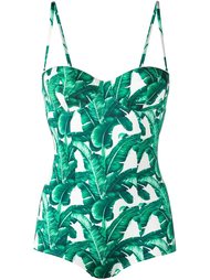 слитный купальник с лиственным принтом Dolce &amp; Gabbana