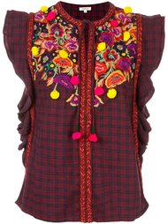 floral embroidered check blouse Manoush