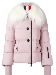 укороченный стеганый пуховик с меховой оторочкой Moncler Grenoble