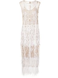 semi sheer feather effect dress Nicole Miller