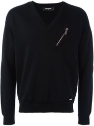 zip detail v-neck sweatshirt Dsquared2