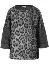 Шерстяной пуловер с укороченным рукавом и леопардовым принтом Moncler