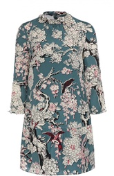 Шелковое мини-платье с цветочным принтом и укороченным рукавом Valentino