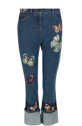 Расклешенные джинсы с завышенной талией и вышивкой в виде бабочек Valentino