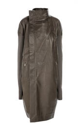 Кожаное пальто с высоким горлом и вязаными рукавами Rick Owens